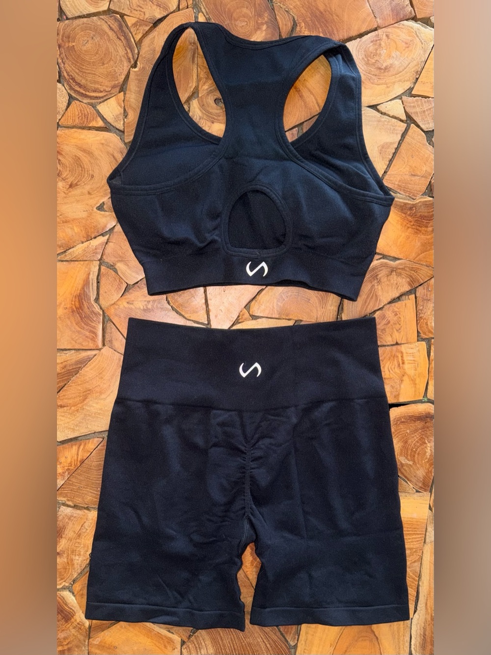 TLF Set Black Racerback Sports Bra & High-Waist Bike Shorts Set Size Small - Picture 2 of 2